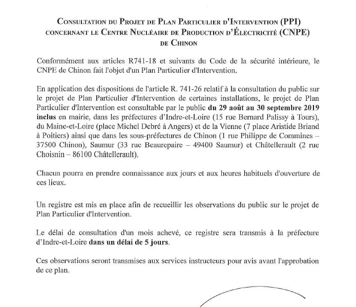 Avis au public : le PPI concernant le CNPE de Chinon est disponible !