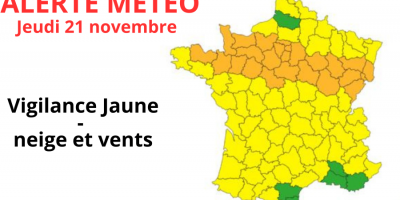 ALERTE MÉTÉO : Vigilance Jaune - Neige et vents